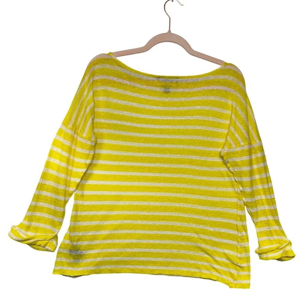 Lauren Ralph Lauren Yellow White Striped 100% Linen‎ Knit Sweater Top Womens L